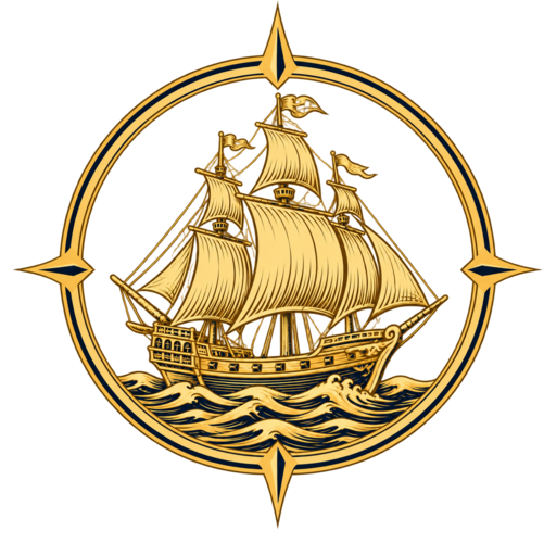 The Captains Cove galleon and compass crest
